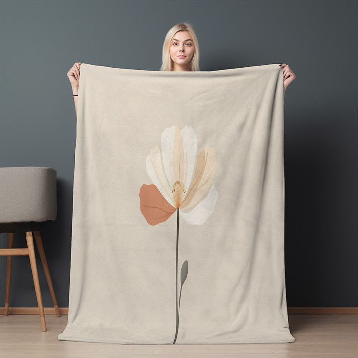 Single Flower In Bloom Printed Sherpa Fleece Blanket Minimalist Design