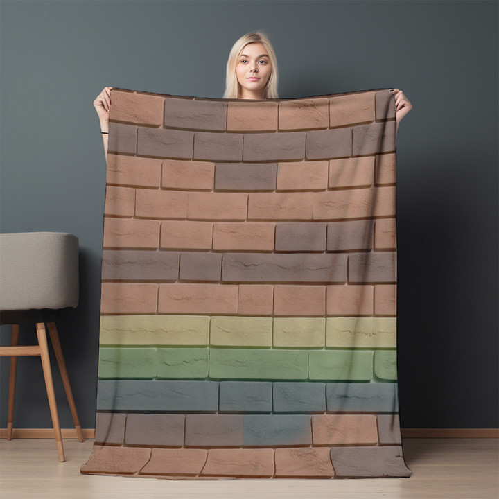 The Wall Is Made Of Multicolored Bricks Printed Sherpa Fleece Blanket Texture Design