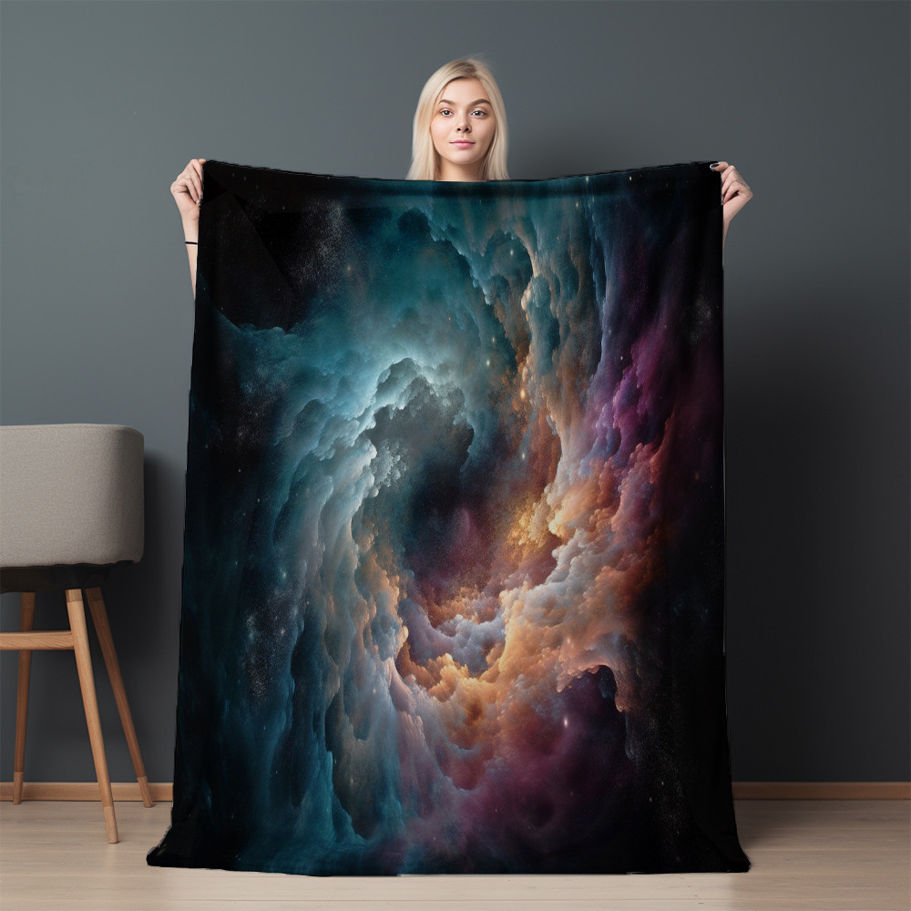 Swirling Clouds Of Stars Printed Sherpa Fleece Blanket Galaxy Design