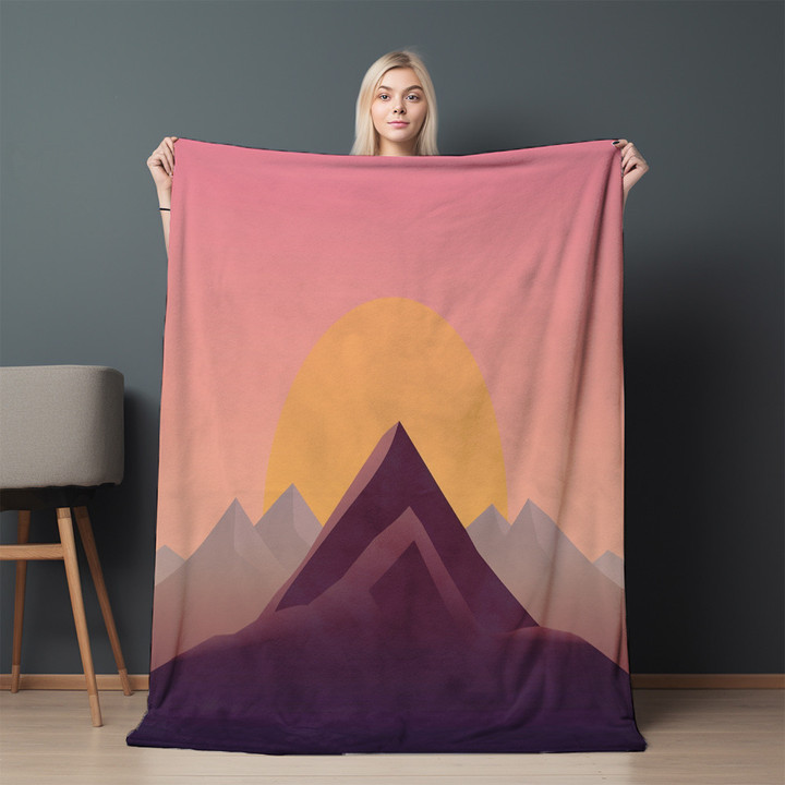 Sunset And Mountain Minimal Background Printed Sherpa Fleece Blanket