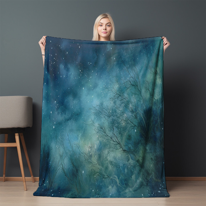 Space Mix Underwater World Creative Printed Sherpa Fleece Blanket Watercolor Galaxy Design