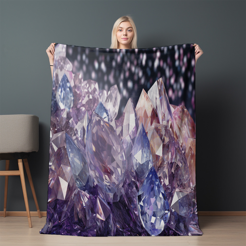 Sparkling Diamonds Printed Sherpa Fleece Blanket Crystal Texture Design
