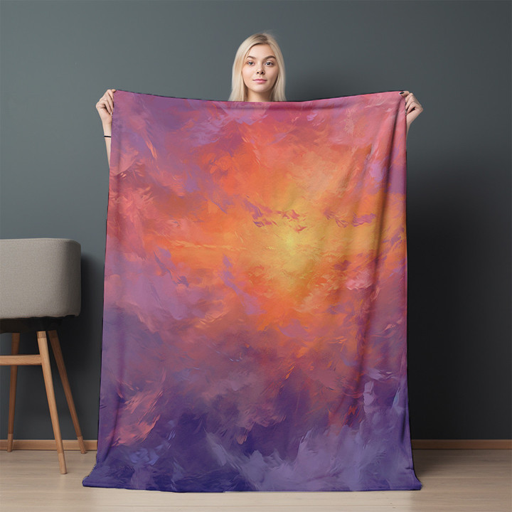 Sunset Inspired Colors Marble Printed Sherpa Fleece Blanket Texture Design
