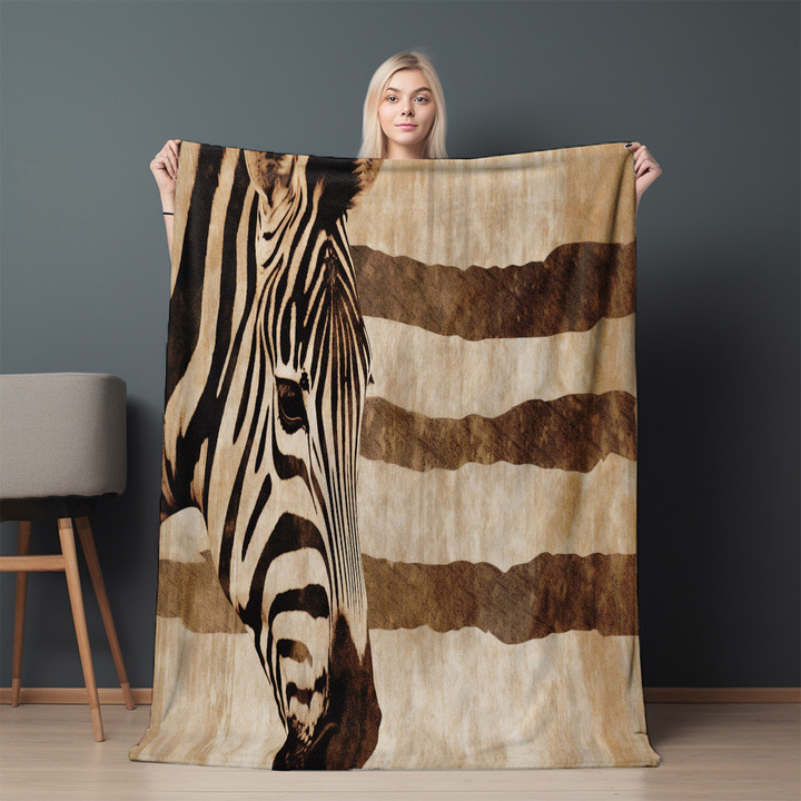 Vintage Zebra Print Printed Sherpa Fleece Blanket Animal Design