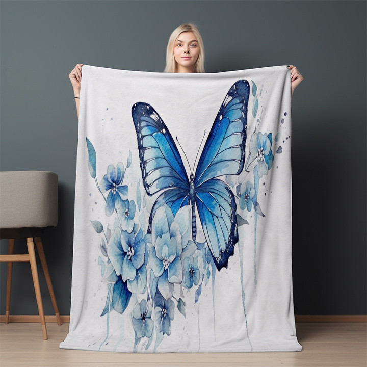 Watercolor Of A Butterfly Printed Sherpa Fleece Blanket Monochromatic