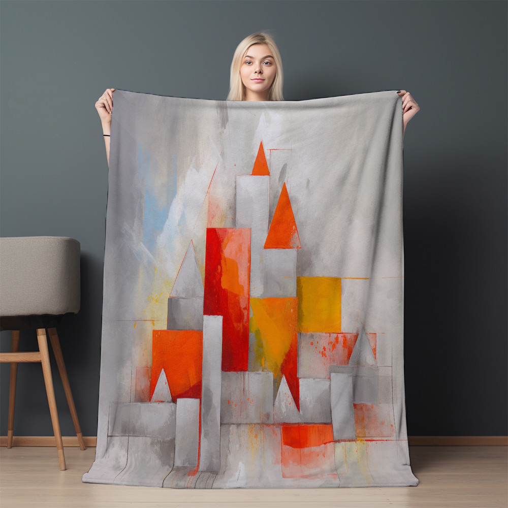 Watercolor Abstract Squares And Triangles Printed Sherpa Fleece Blanket Painting Design
