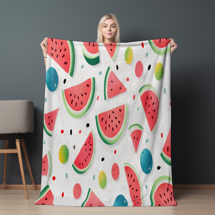 Watermelon Slices On White Printed Sherpa Fleece Blanket Summer Fruit Design