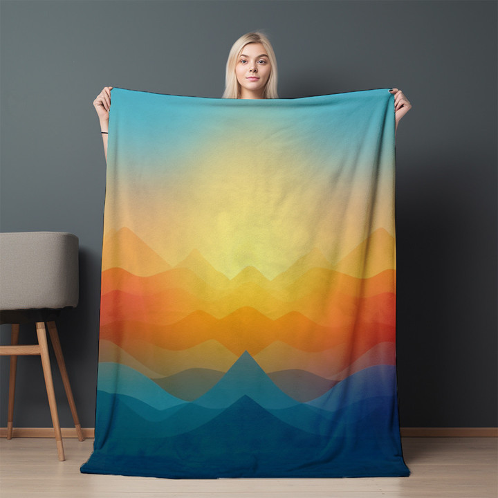 Warm And Cool Tones Waves Printed Sherpa Fleece Blanket Gradient Simple Design