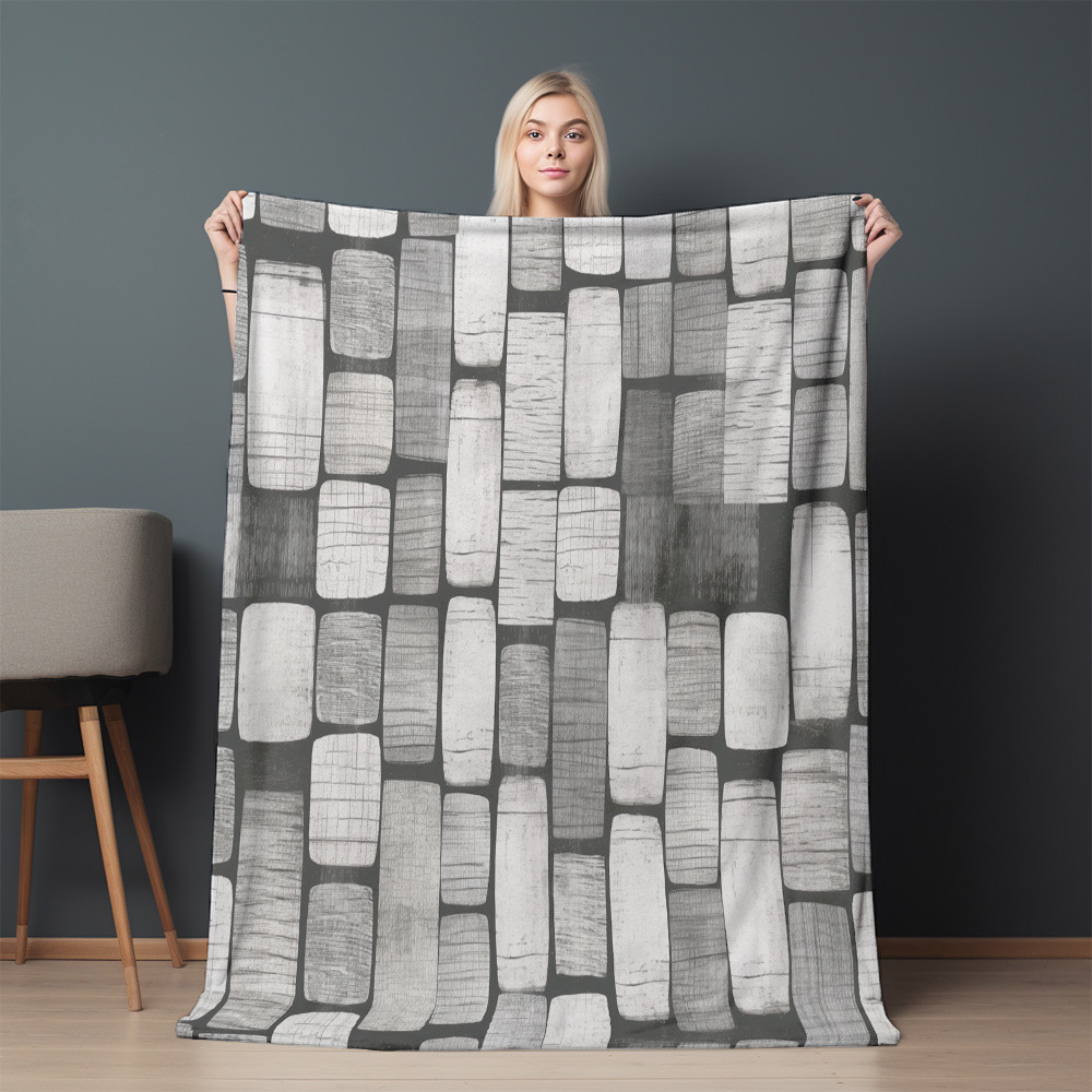 White Squares Printed Sherpa Fleece Blanket Pattern Design