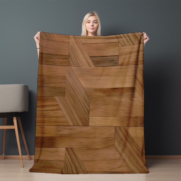 Wooden Pattern Lines And Shapes Printed Sherpa Fleece Blanket Texture Design
