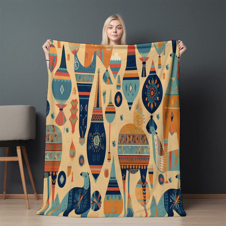 Whimsical Shapes Moroccan Inspired Pattern Printed Sherpa Fleece Blanket