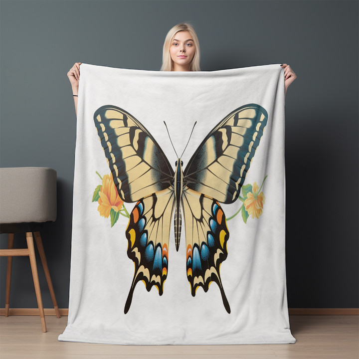 Yellow Butterfly Printed Sherpa Fleece Blanket Insect Design