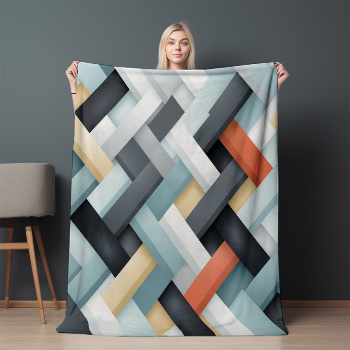 Abstract Pattern Of Geometric Printed Printed Sherpa Fleece Blanket