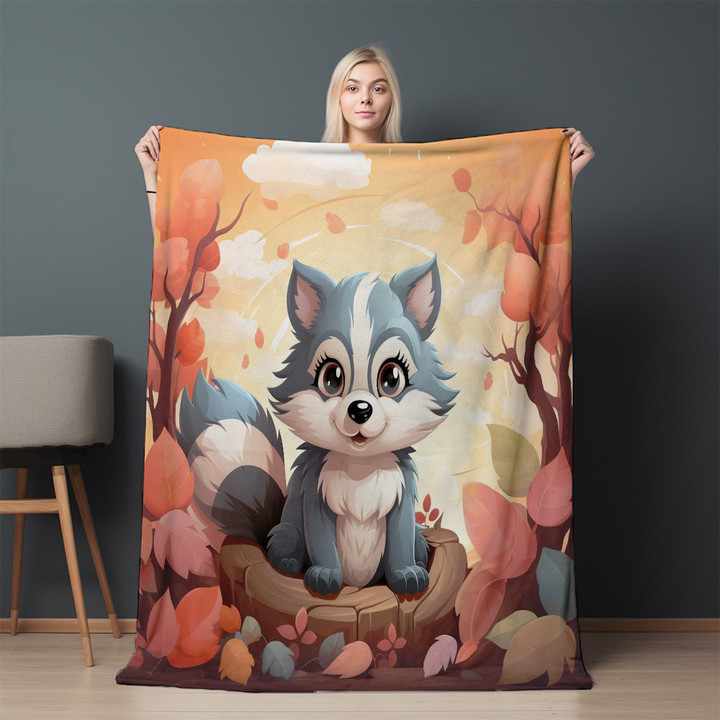 Adorable Baby Raccoon In Forest Printed Printed Sherpa Fleece Blanket