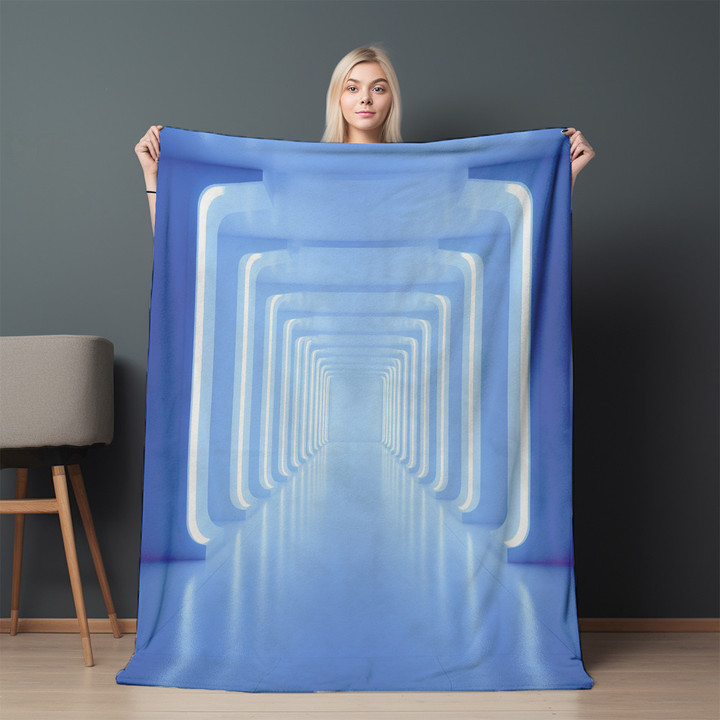 Blue Abstract Of Hallway Printed Printed Sherpa Fleece Blanket