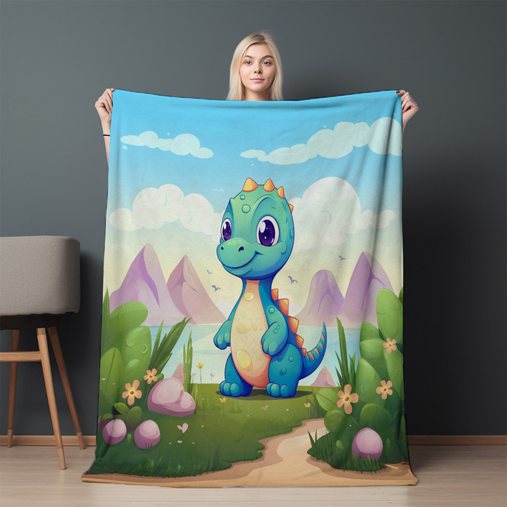 2D Cute Dinosaur Animal Design Printed Sherpa Fleece Blanket For Kids