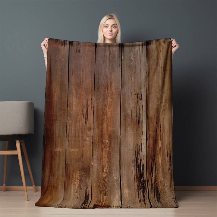 Brown Old Wooden Planks Printed Printed Sherpa Fleece Blanket