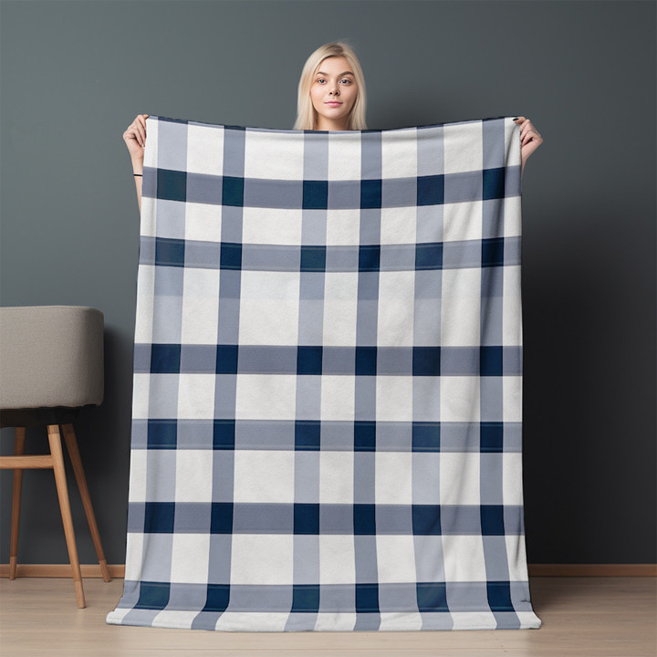 Classic Navy And White Plaid Seamless Pattern Design Printed Sherpa Fleece Blanket