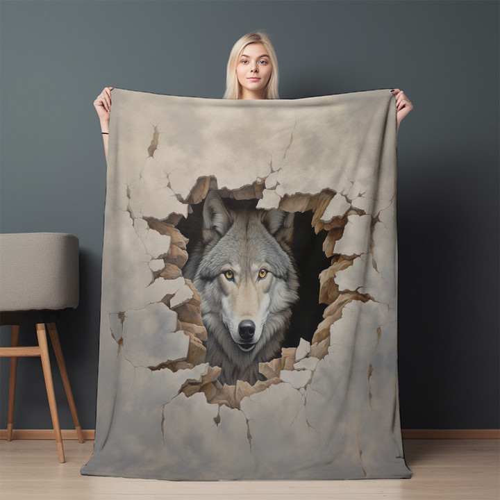 Formidable Wolf Through Hole Animal Design Printed Sherpa Fleece Blanket
