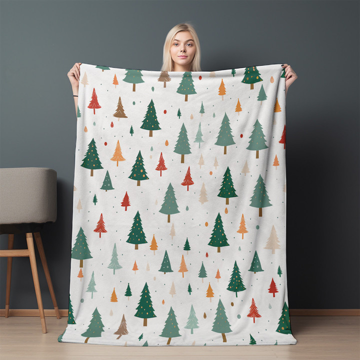 Christmas Tree On White Winter Design Printed Sherpa Fleece Blanket