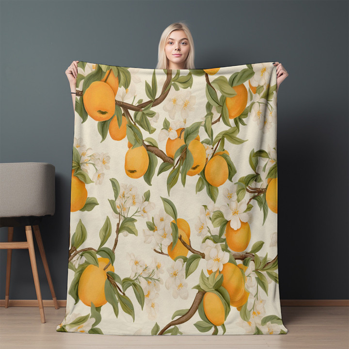Sweetness Of Apricots Fruit Pattern Design Printed Sherpa Fleece Blanket