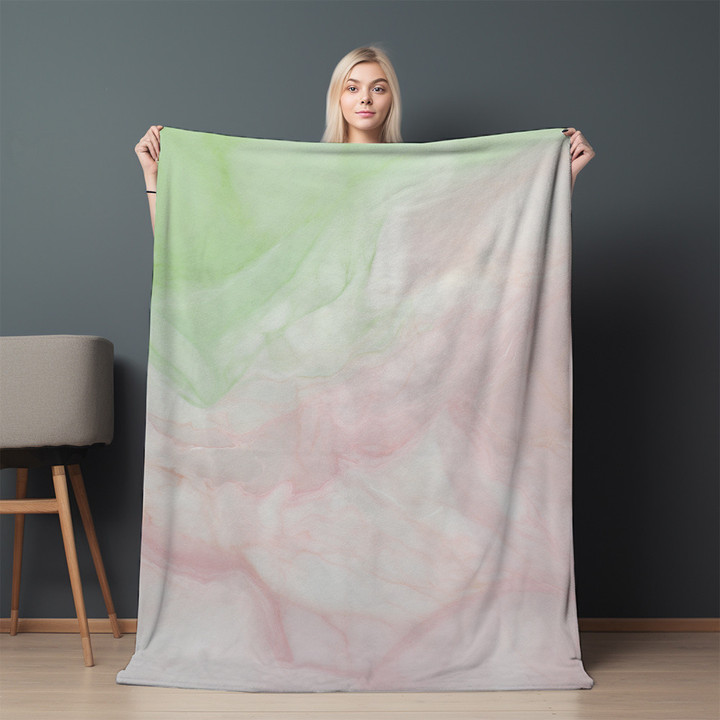 Soft Green And Pink Marble Texture Design Printed Sherpa Fleece Blanket