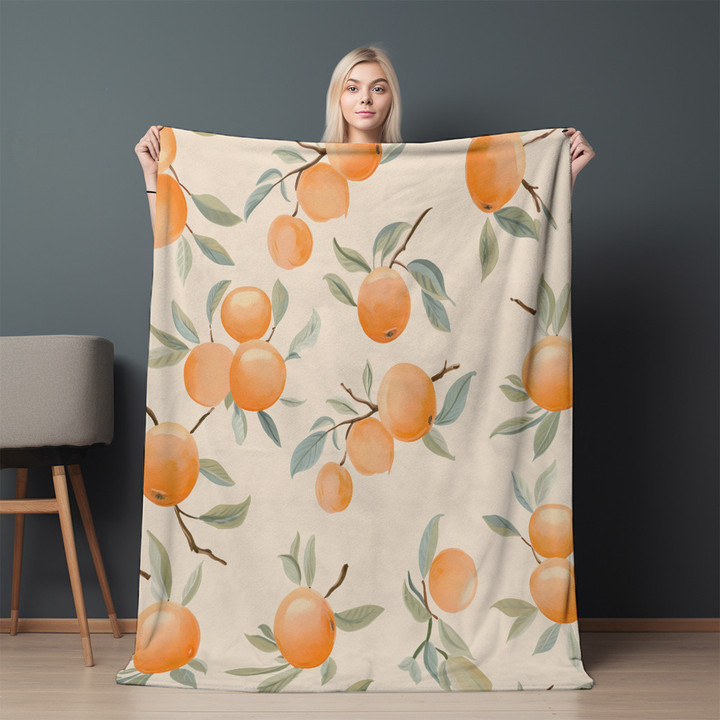 Whimsical Apricots Pattern Fruit Pattern Design Printed Sherpa Fleece Blanket