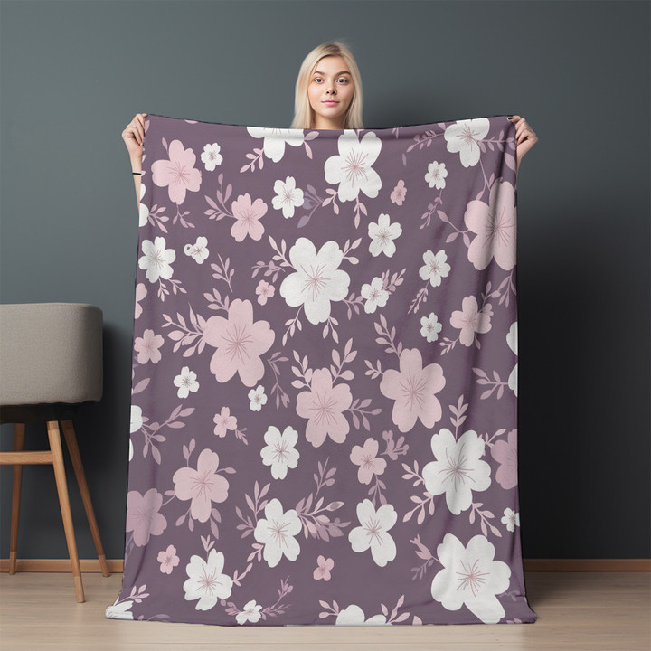 Plum Flowers Pattern Floral Design Printed Sherpa Fleece Blanket
