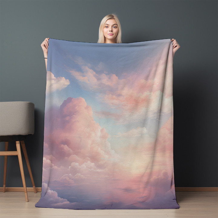 Pastel Peaceful Cloud Printed Printed Sherpa Fleece Blanket Nature Design