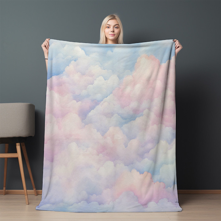 Pastel Color Cloud Printed Printed Sherpa Fleece Blanket