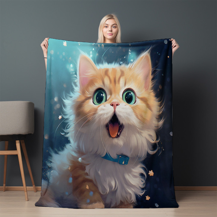Surprised Expression Of A Cute Cat Printed Printed Sherpa Fleece Blanket