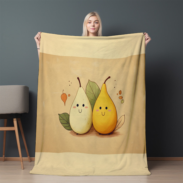 Pear Couple Fruit Cartoon Design Printed Sherpa Fleece Blanket