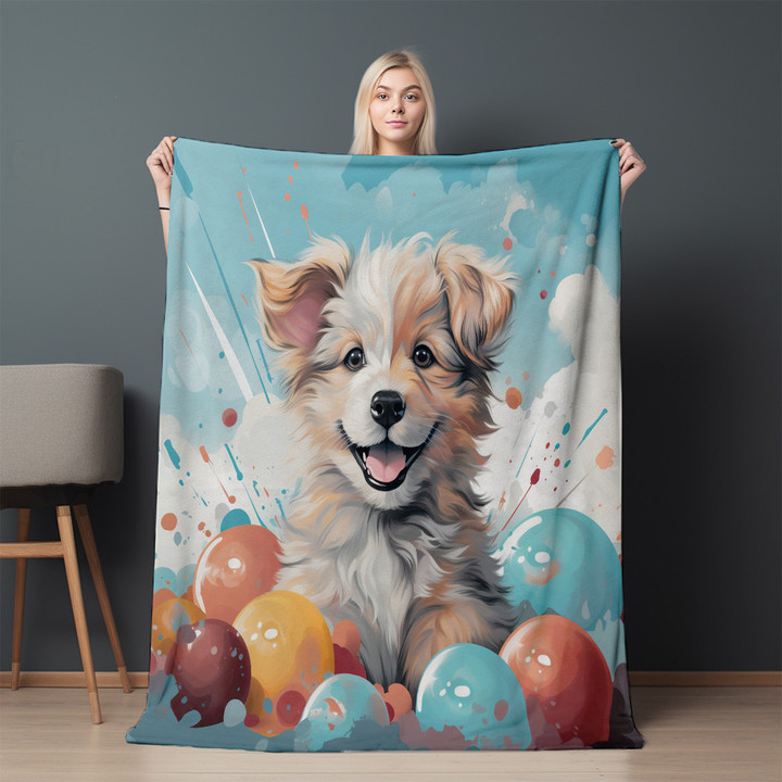 Lovely Dog Paint Splatters Balls Pattern Printed Printed Sherpa Fleece Blanket