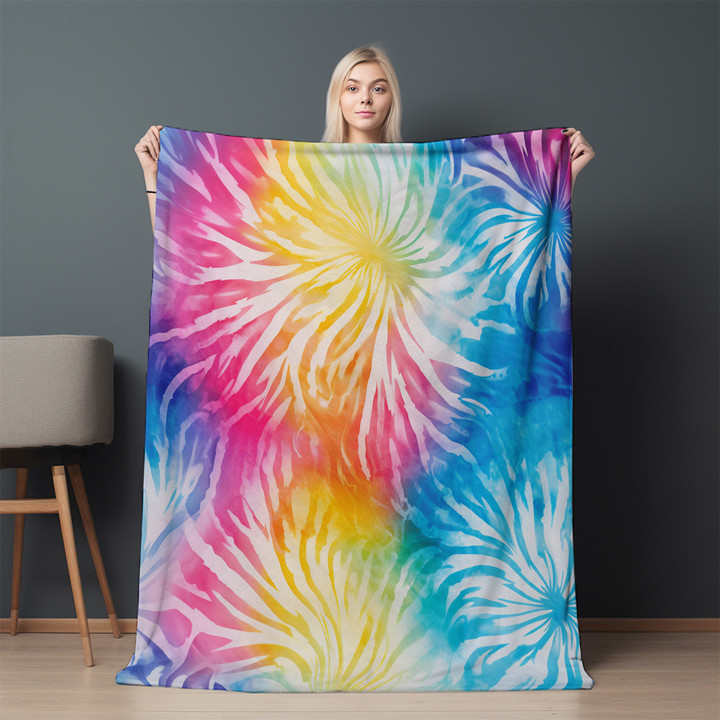 Vivid Spiral Tie Dye Seamless Pattern Design Printed Sherpa Fleece Blanket