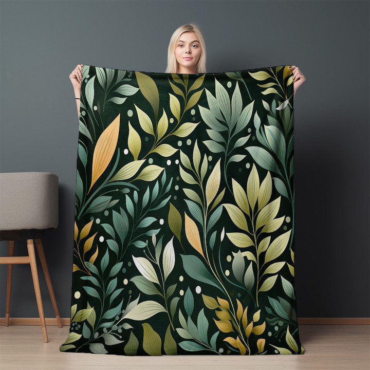 Leaves Texture On Black Background Printed Printed Sherpa Fleece Blanket