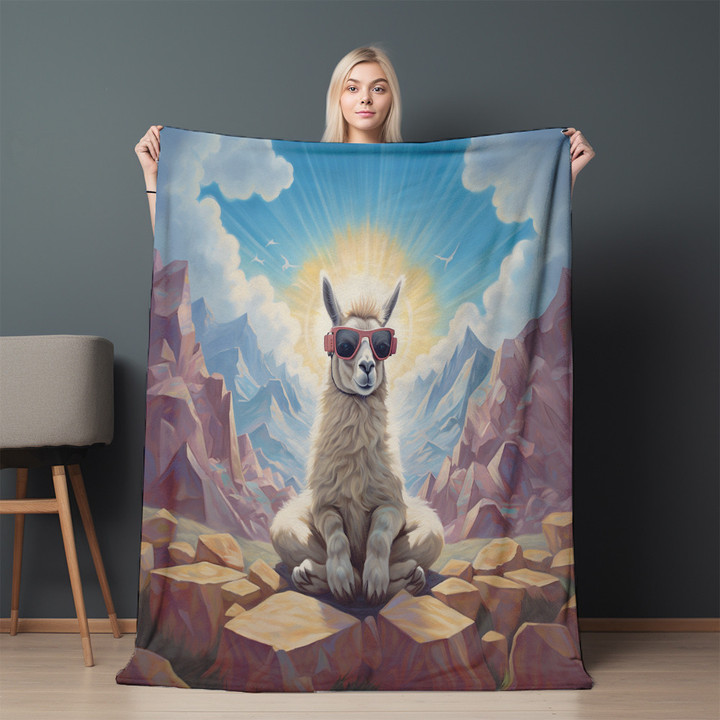 Llama In Lotus Meditating Animal Funny Design Printed Sherpa Fleece Blanket