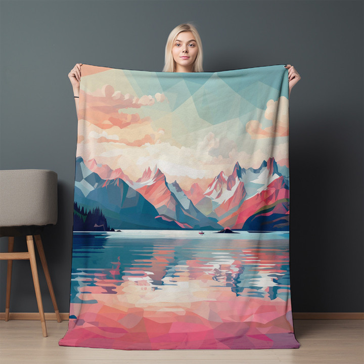 Illustration Of Abstract Mountain Printed Printed Sherpa Fleece Blanket
