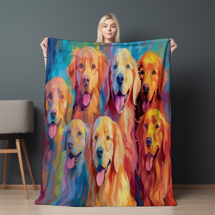 Golden Retrievers Painting Printed Sherpa Fleece Blanket Animal Design