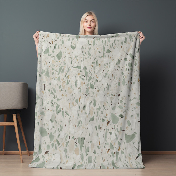 Green Chips Terrazzo Pattern Printed Sherpa Fleece Blanket Minimalist Design