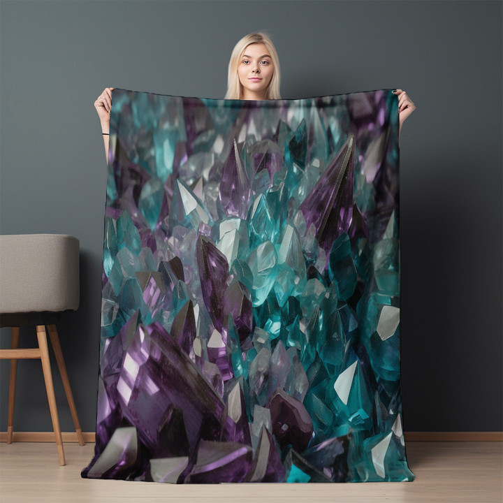 Green Purple And Blue Crystals Forming A Pile Printed Sherpa Fleece Blanket