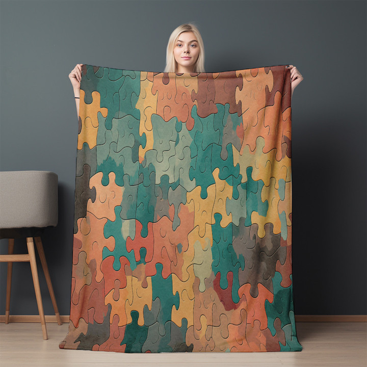 Interlocking Puzzle Pieces Printed Sherpa Fleece Blanket Seamless Pattern Design
