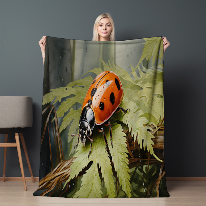 Lady Bug On Leave Printed Sherpa Fleece Blanket Animal Design