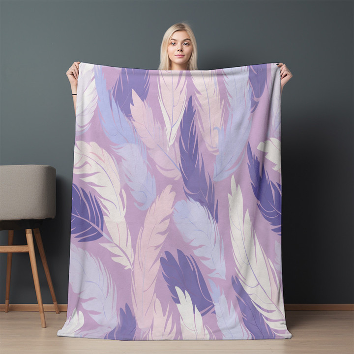 Lilac Blue Feathers Printed Sherpa Fleece Blanket Seamless Pattern Design