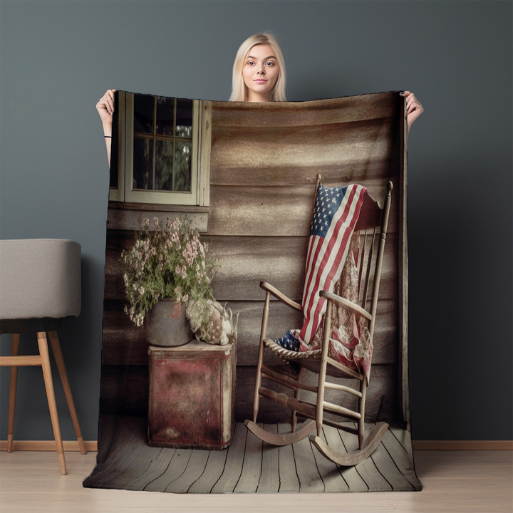 Independence Day Vintage American Flag Printed Sherpa Fleece Blanket Patriotic Design