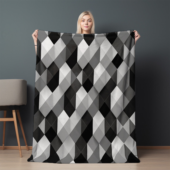 Monochromatic Hexagons Patterns Printed Sherpa Fleece Blanket Geometric Design