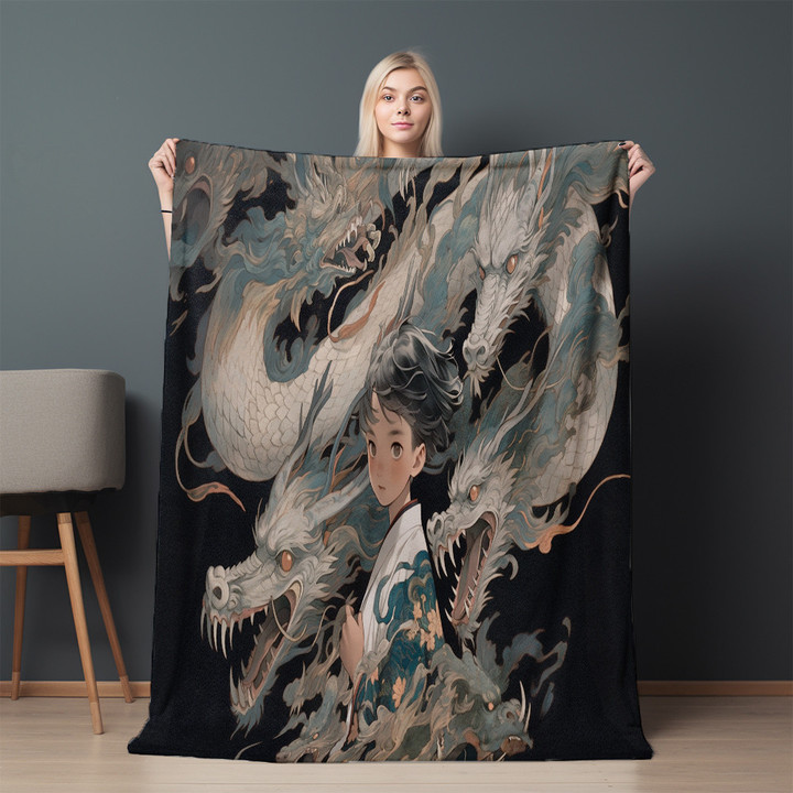Mystery Dragon Boy Printed Sherpa Fleece Blanket Anime Design