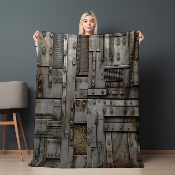 Metallic Smooth Surfaces Printed Sherpa Fleece Blanket Industrial Texture Design