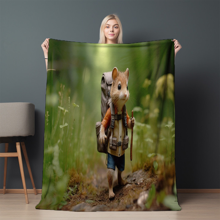 Mouse Wearing A Backpack Printed Sherpa Fleece Blanket Realistic Photograph Design