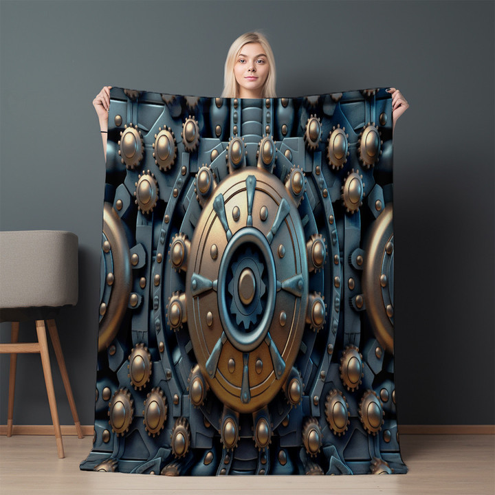 Metallic Detailed Illustration Printed Sherpa Fleece Blanket Industrial Texture Design