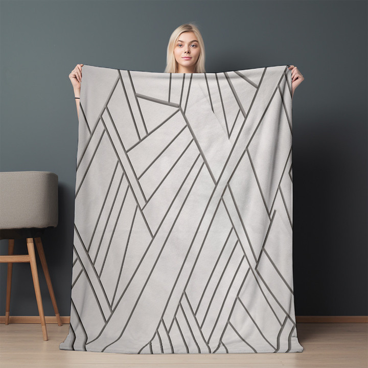 Minimalistic Lines Geometric Design Printed Sherpa Fleece Blanket